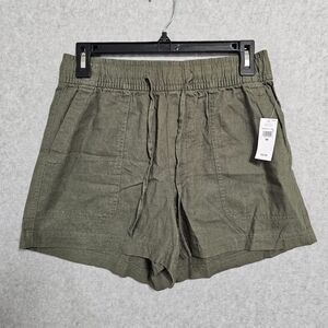 Gap Linen Blend NEW Shorts Size XS Womens Army Green Elastic Waist With Pockets